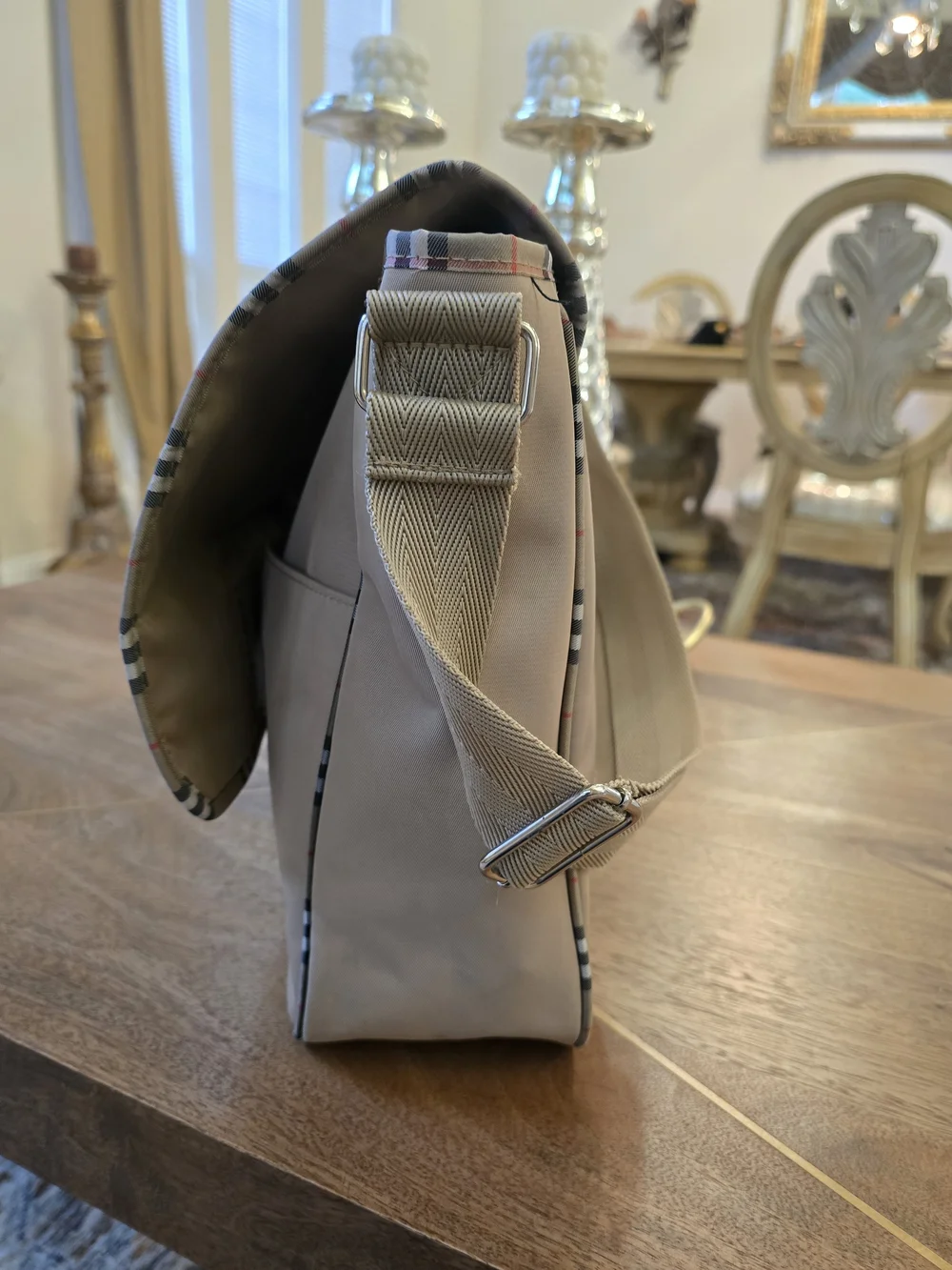 Burberry Beige Messenger Bag with Check Trim